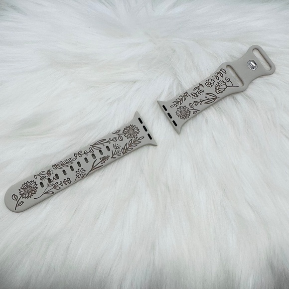 New Floral   Design Apple Watch Bands  42mm 44mm 45mm 49mm Beige - Picture 4 of 4